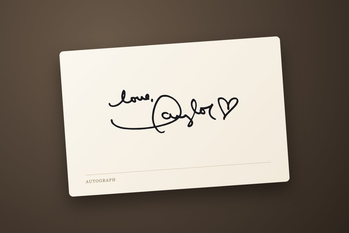Illustration der Unterschrift von Taylor Swift auf einer Autogrammkarte